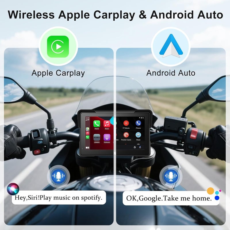 fuyuadas Wireless Motorcycle Apple Carplay,7 Inch Portable Motor GPS Navigation with Apple Carplay & Android Auto,Siri & Google Assistant, Anti-Glare/Bluetooth 5.2/ Voice Control/ IP69K Waterproof Touchscreen - Image 3